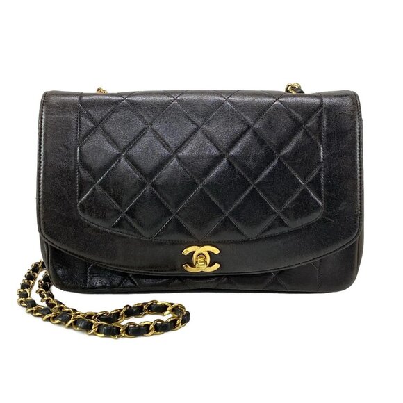 Auth CHANEL Diana Flap Matelasse A01165 Black Lambskin Shoulder Bag - Picture 1 of 16